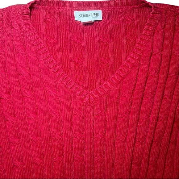 St. John’s Bay Red Cable knit V Neck Sweater - Picture 5 of 6